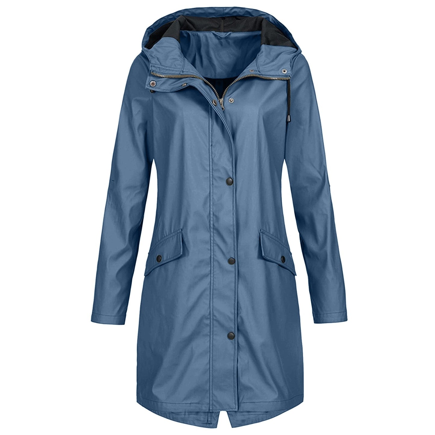 Lifestyle shot of the beige women's waterproof jacket layered over a casual outfit, perfect for a breezy day out.