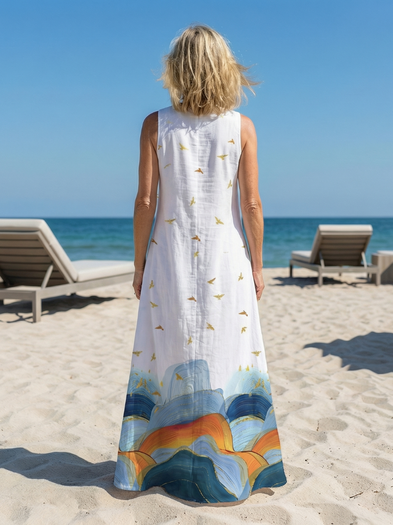 Back view of the Seraphina elegant beachwear maxi dress, showing the full length and comfortable silhouette.