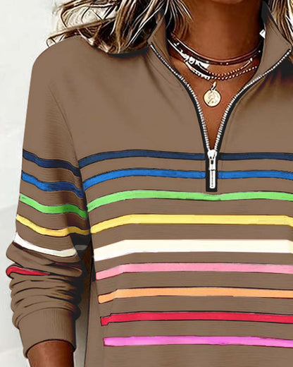 Reinette Stripe Zip Collar Sweatshirt
