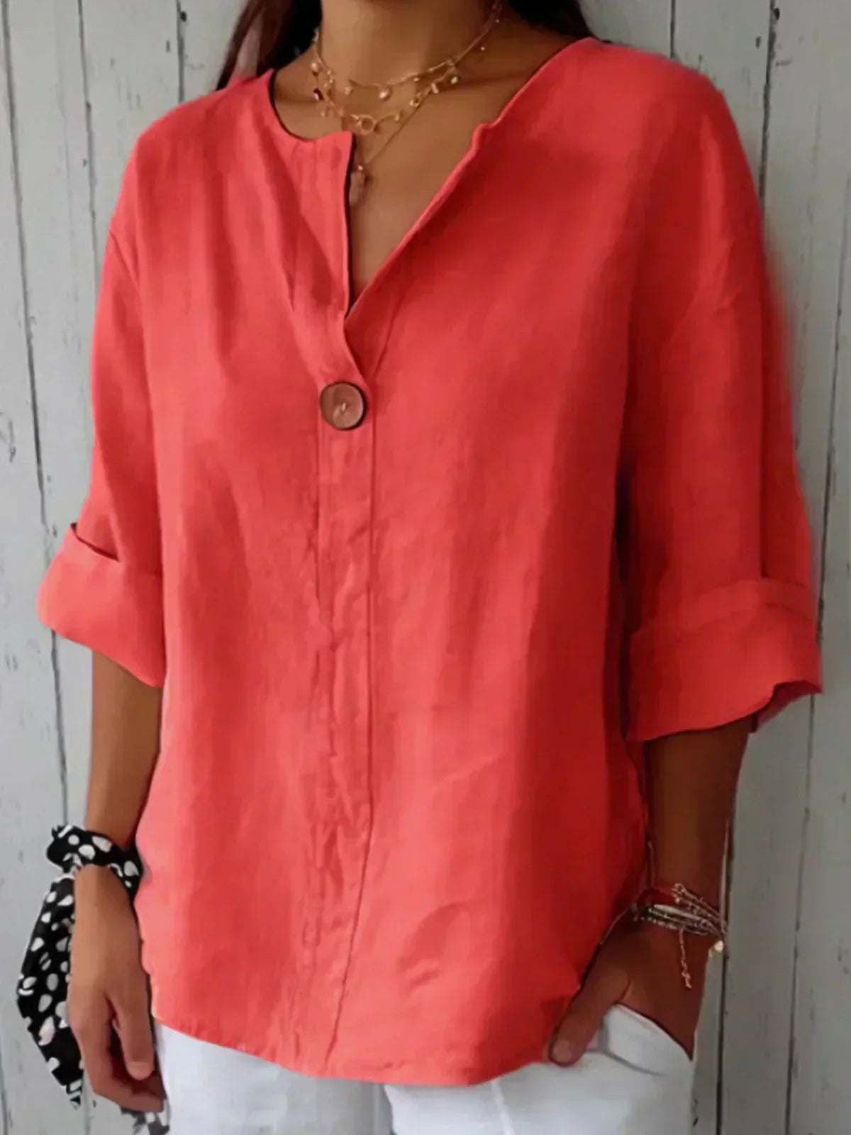 Aurienne Cotton Linen V Neck Blouse