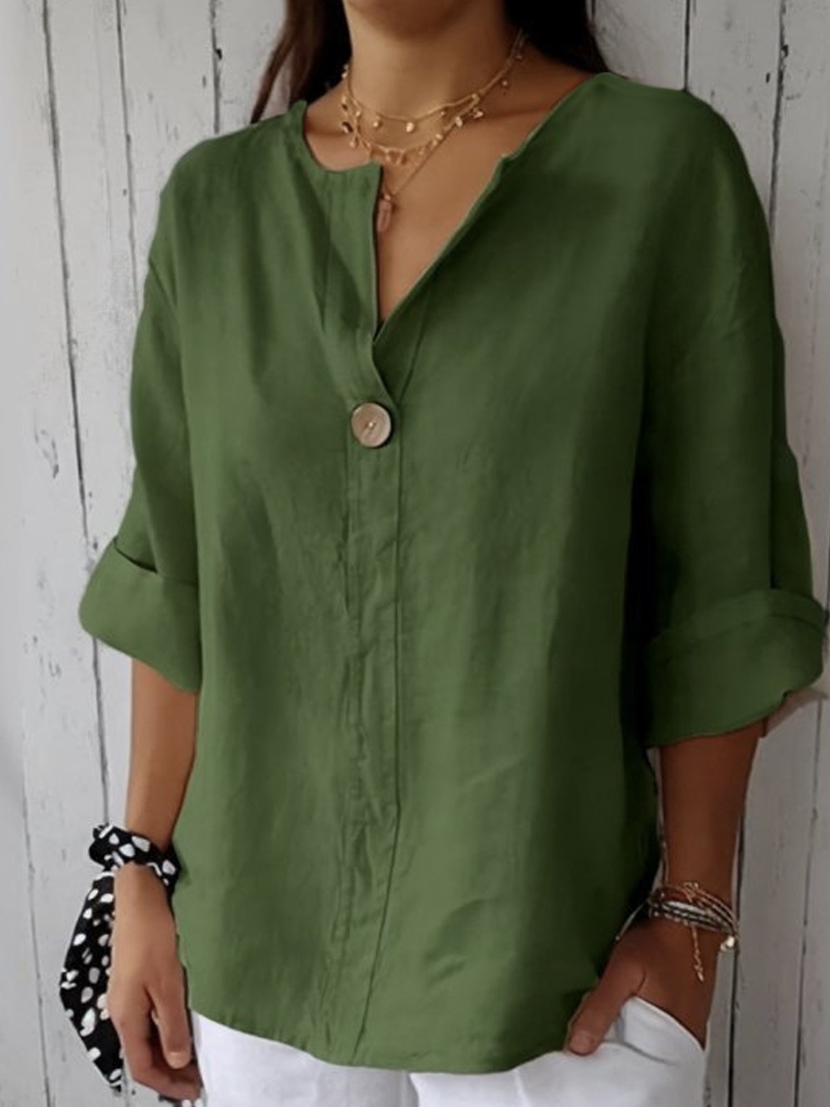 Aurienne Cotton Linen V Neck Blouse