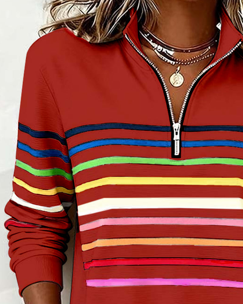 Reinette Stripe Zip Collar Sweatshirt