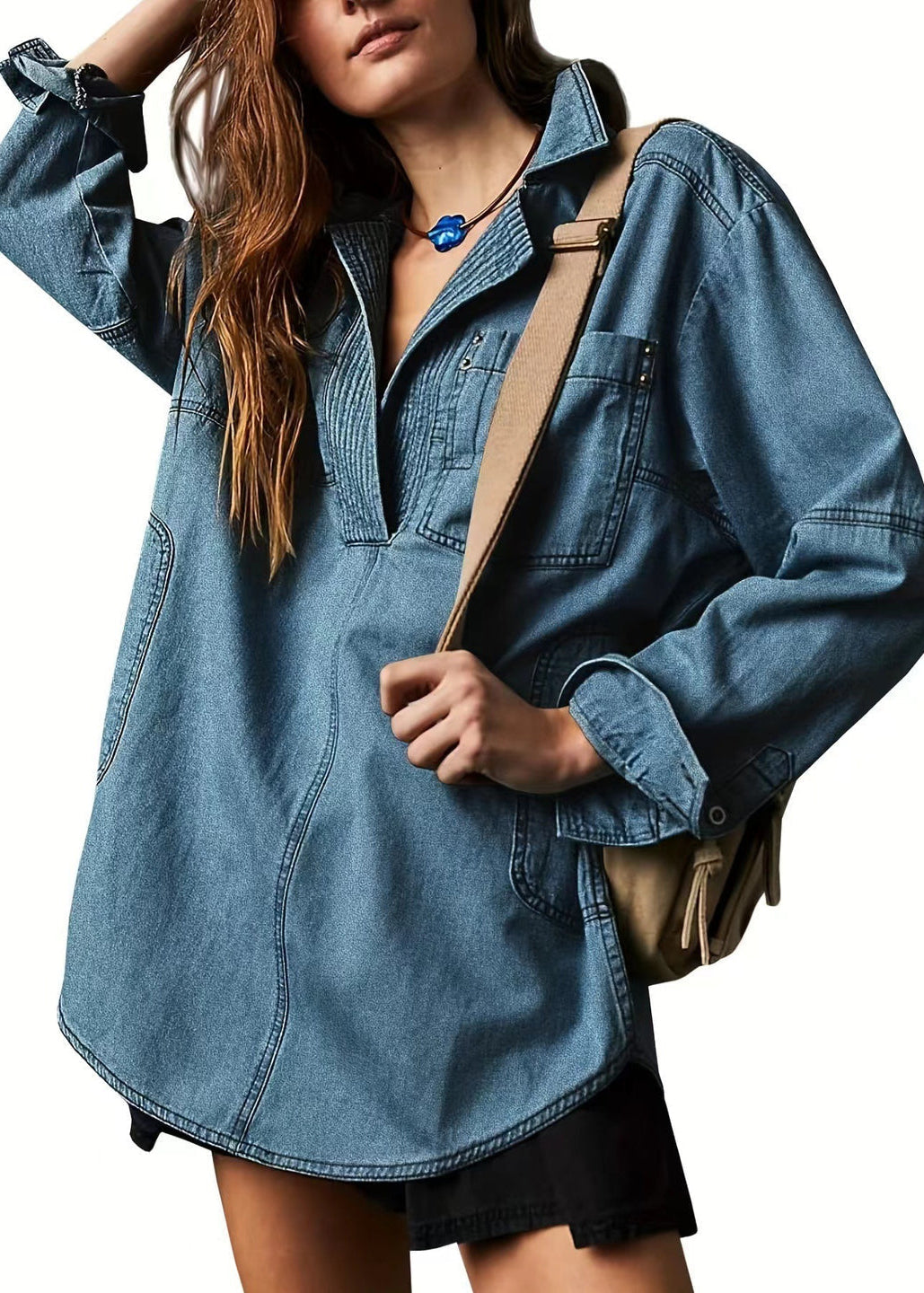 Florenne Pleated Denim Tunic