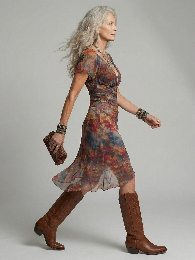 Zarae - Autumn Print Midi Dress – Autumn Print Midi Dress 2