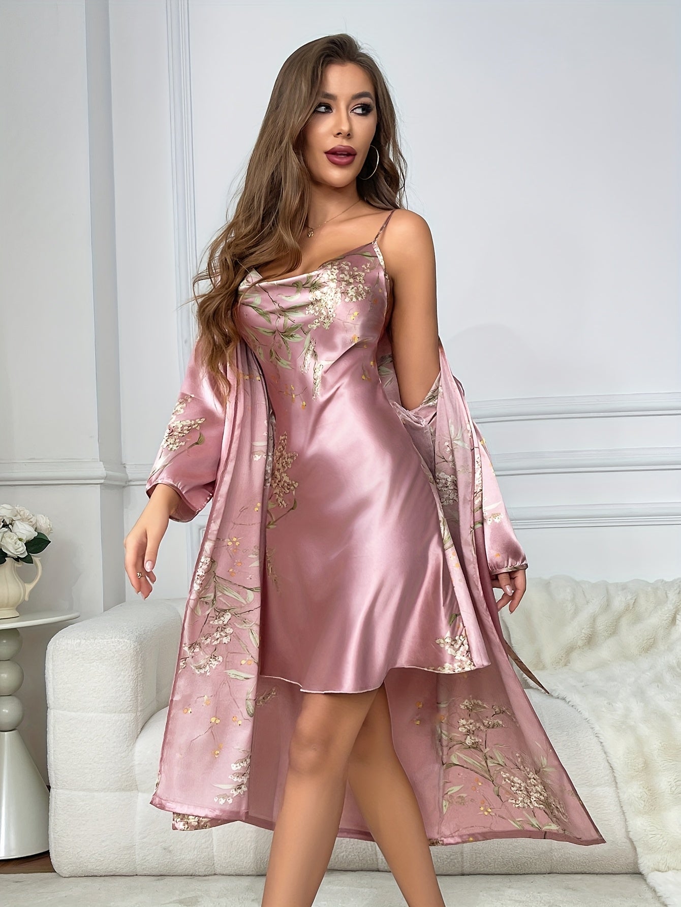 Delphine Satin Camisole Robe Set