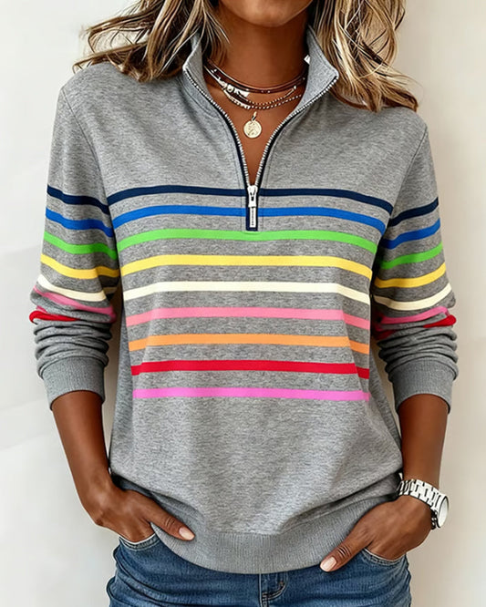 Reinette Stripe Zip Collar Sweatshirt