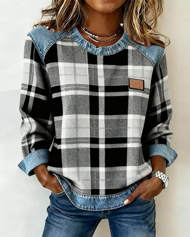 Trevane Checkered Patchwork Sweatshirt