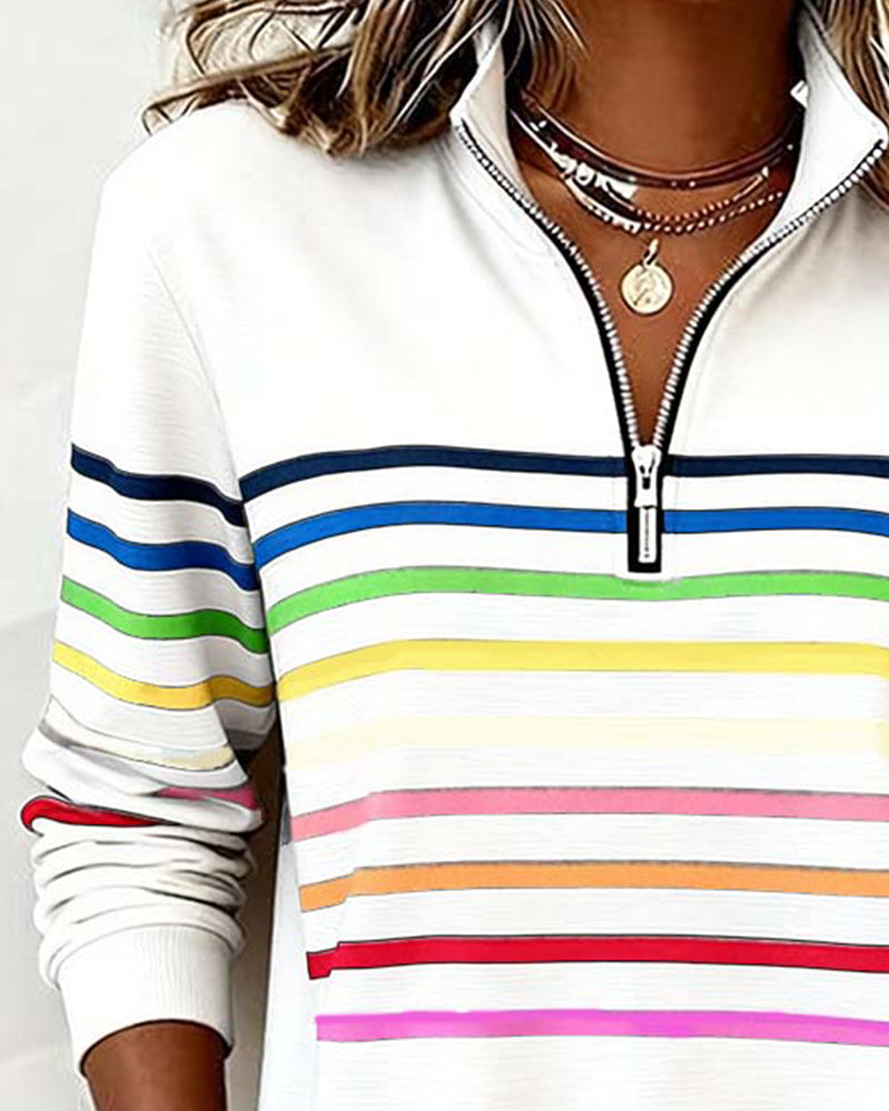 Reinette Stripe Zip Collar Sweatshirt