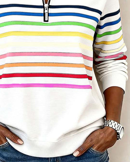 Reinette Stripe Zip Collar Sweatshirt