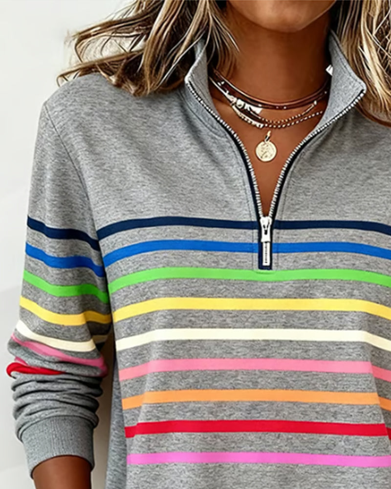Reinette Stripe Zip Collar Sweatshirt