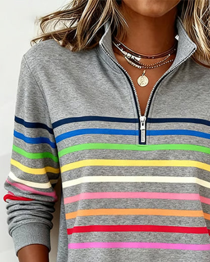Reinette Stripe Zip Collar Sweatshirt