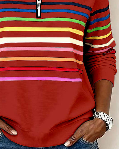 Reinette Stripe Zip Collar Sweatshirt