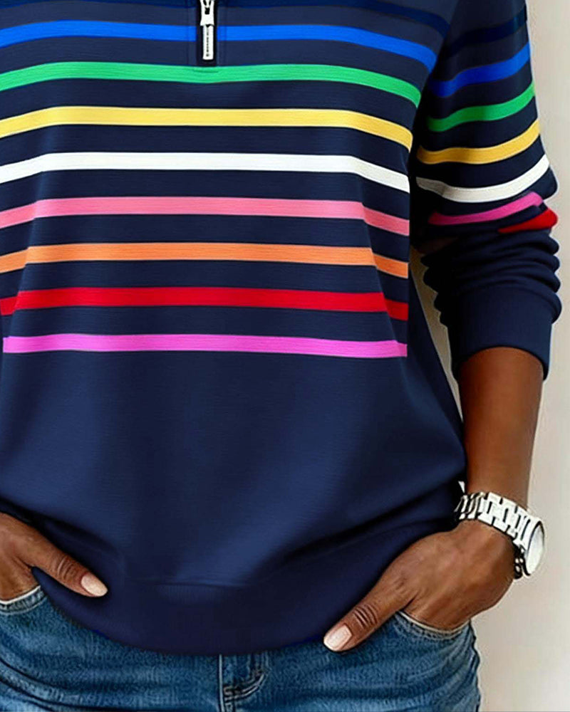 Reinette Stripe Zip Collar Sweatshirt
