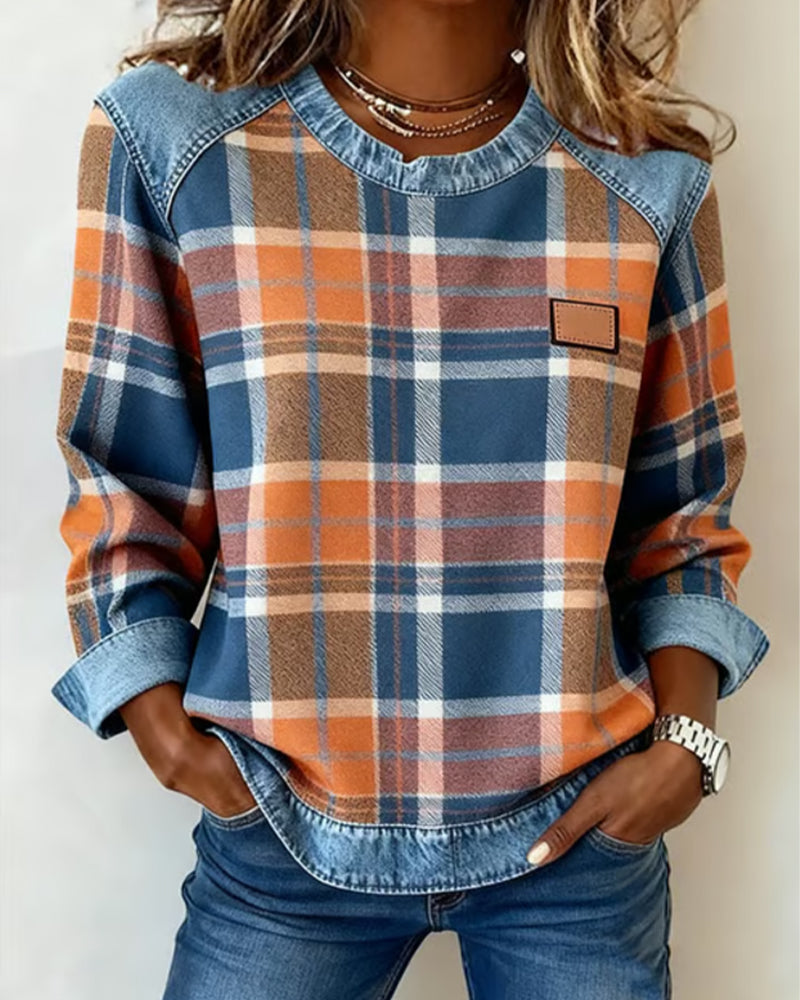 Trevane Checkered Patchwork Sweatshirt