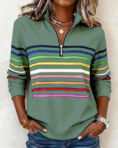 Reinette Stripe Zip Collar Sweatshirt