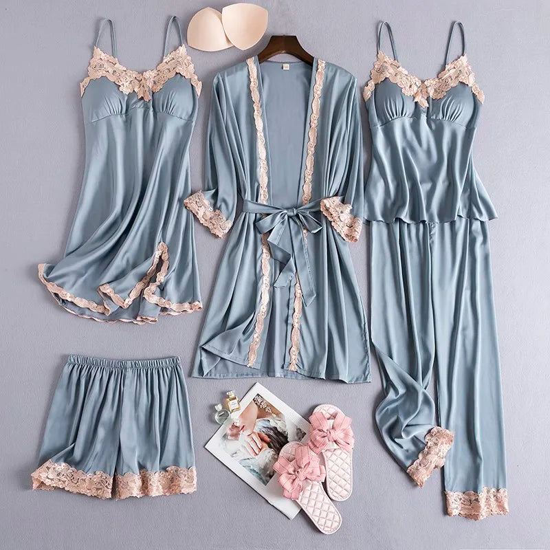 Mirène Satin Lace Loungewear Set