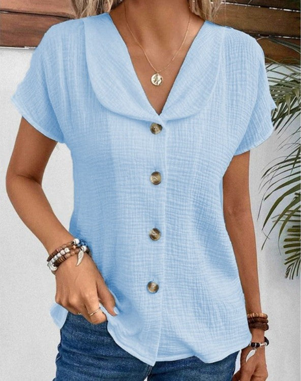 Bellaire Button Detail Summer Blouse