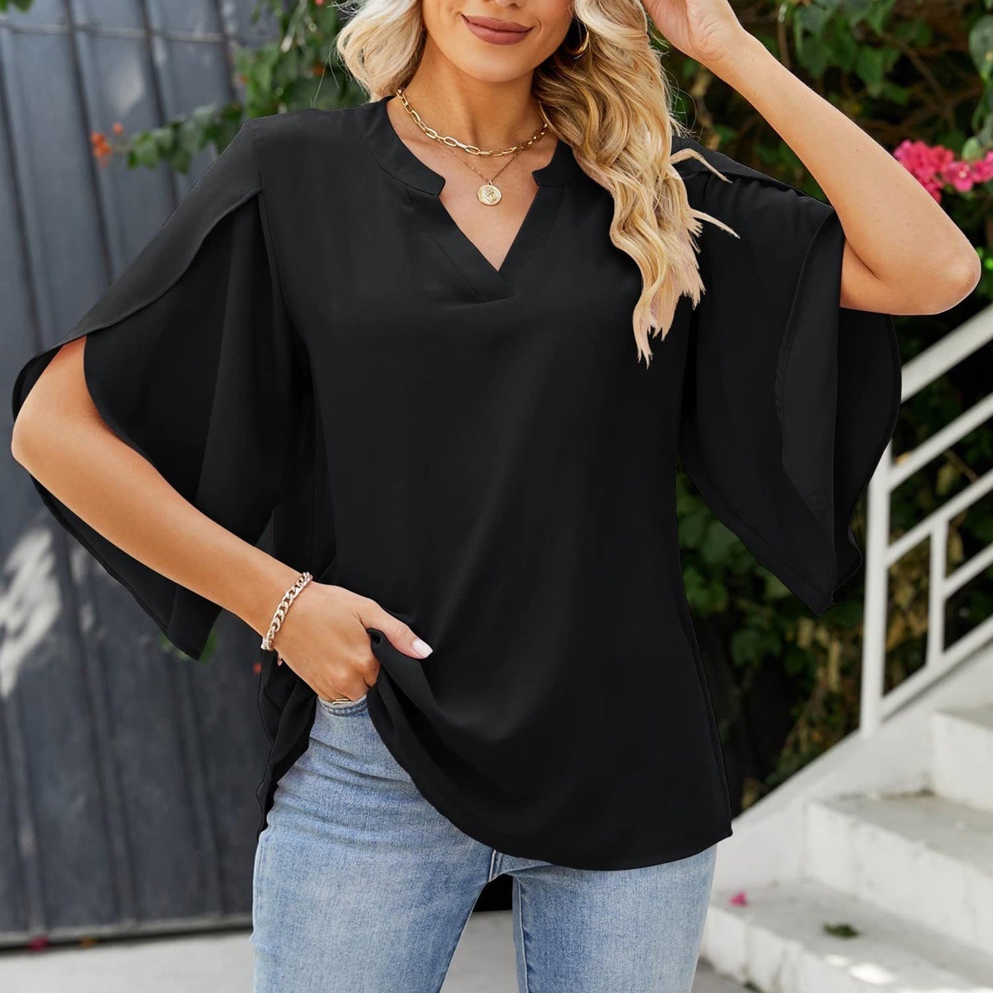 Lorenne Chiffon V Neck Blouse