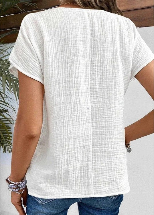 Bellaire Button Detail Summer Blouse