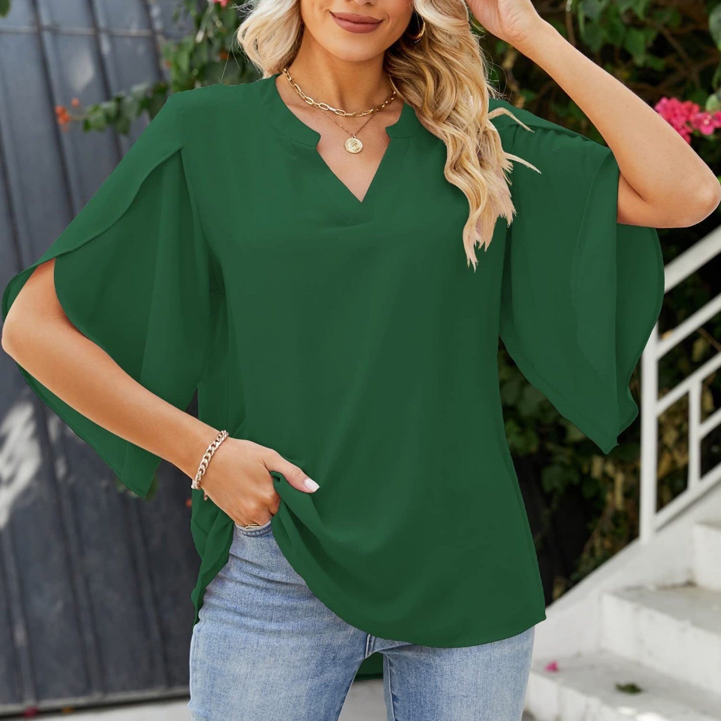 Lorenne Chiffon V Neck Blouse