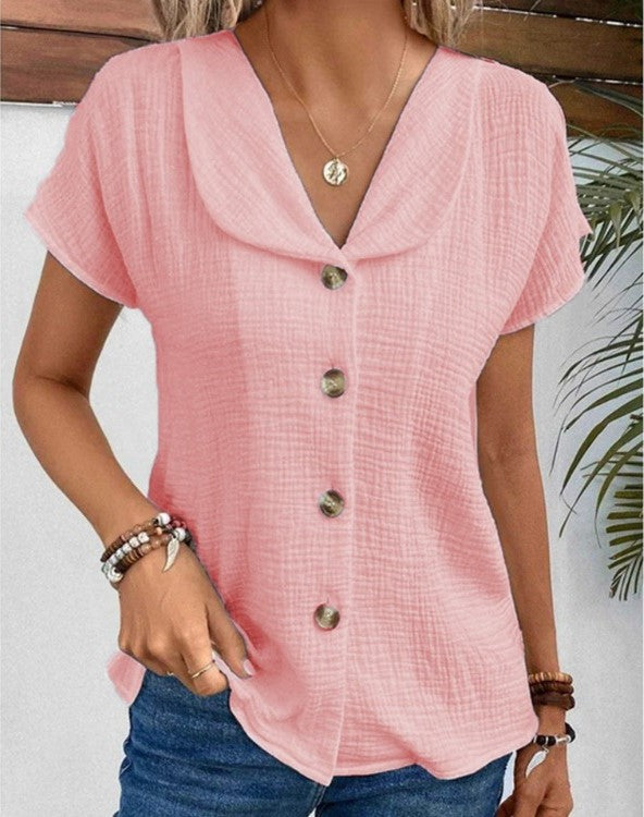 Bellaire Button Detail Summer Blouse