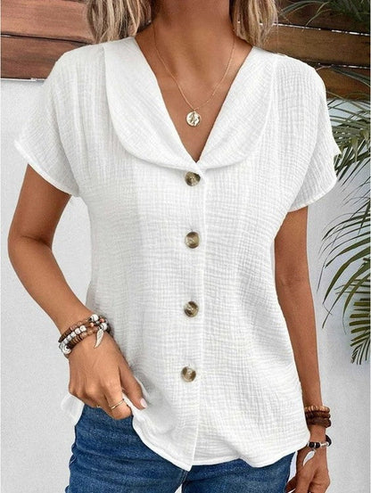 Bellaire Button Detail Summer Blouse