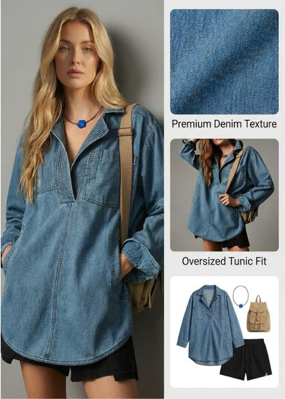 Florenne Pleated Denim Tunic