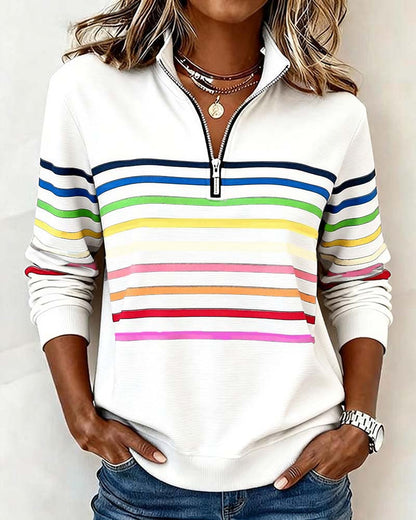 Reinette Stripe Zip Collar Sweatshirt