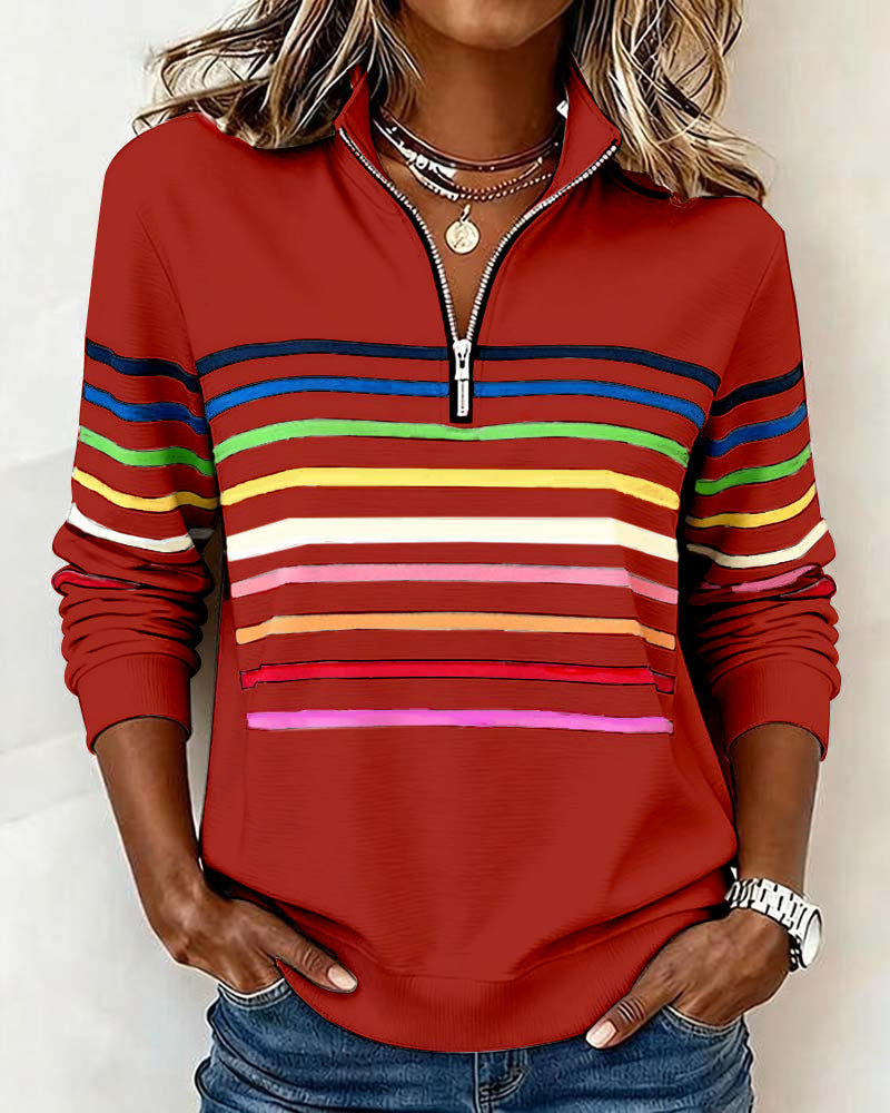 Reinette Stripe Zip Collar Sweatshirt