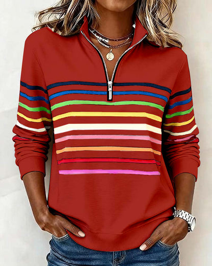 Reinette Stripe Zip Collar Sweatshirt