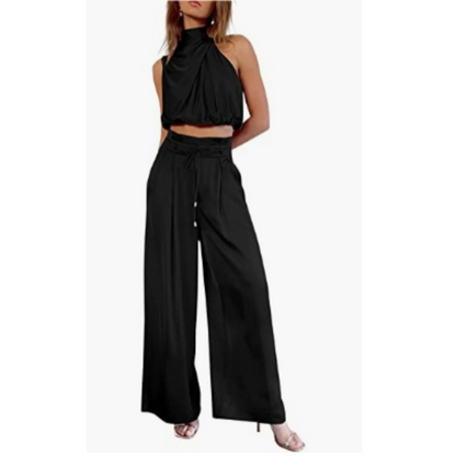 Back view of a black Seraphina jumpsuit, displaying the graceful drape of the fabric and relaxed cut.