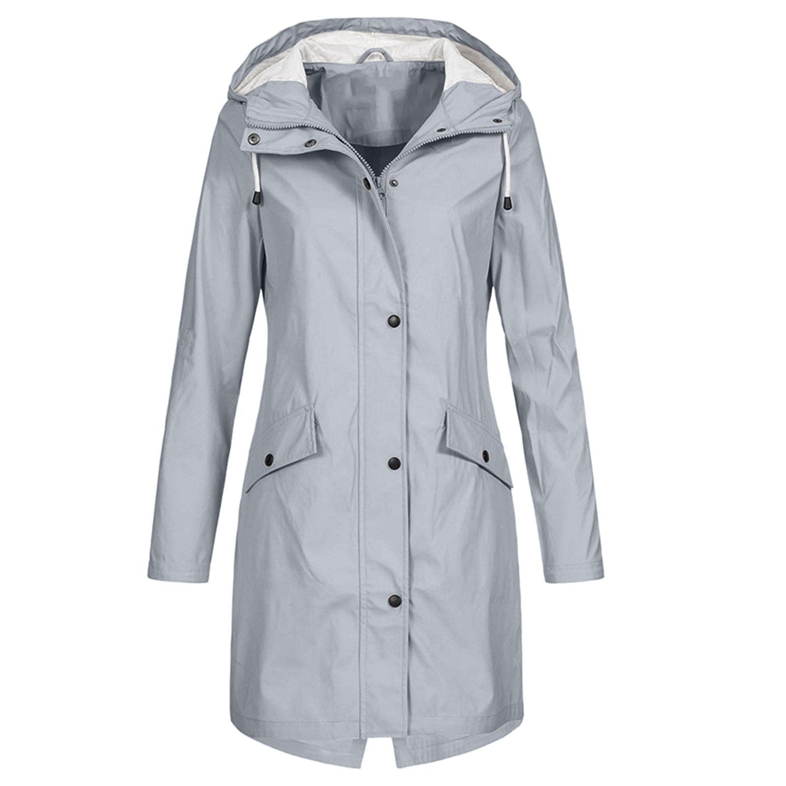 Close-up detail of the durable zipper and waterproof seams on the stylish women's jacket.