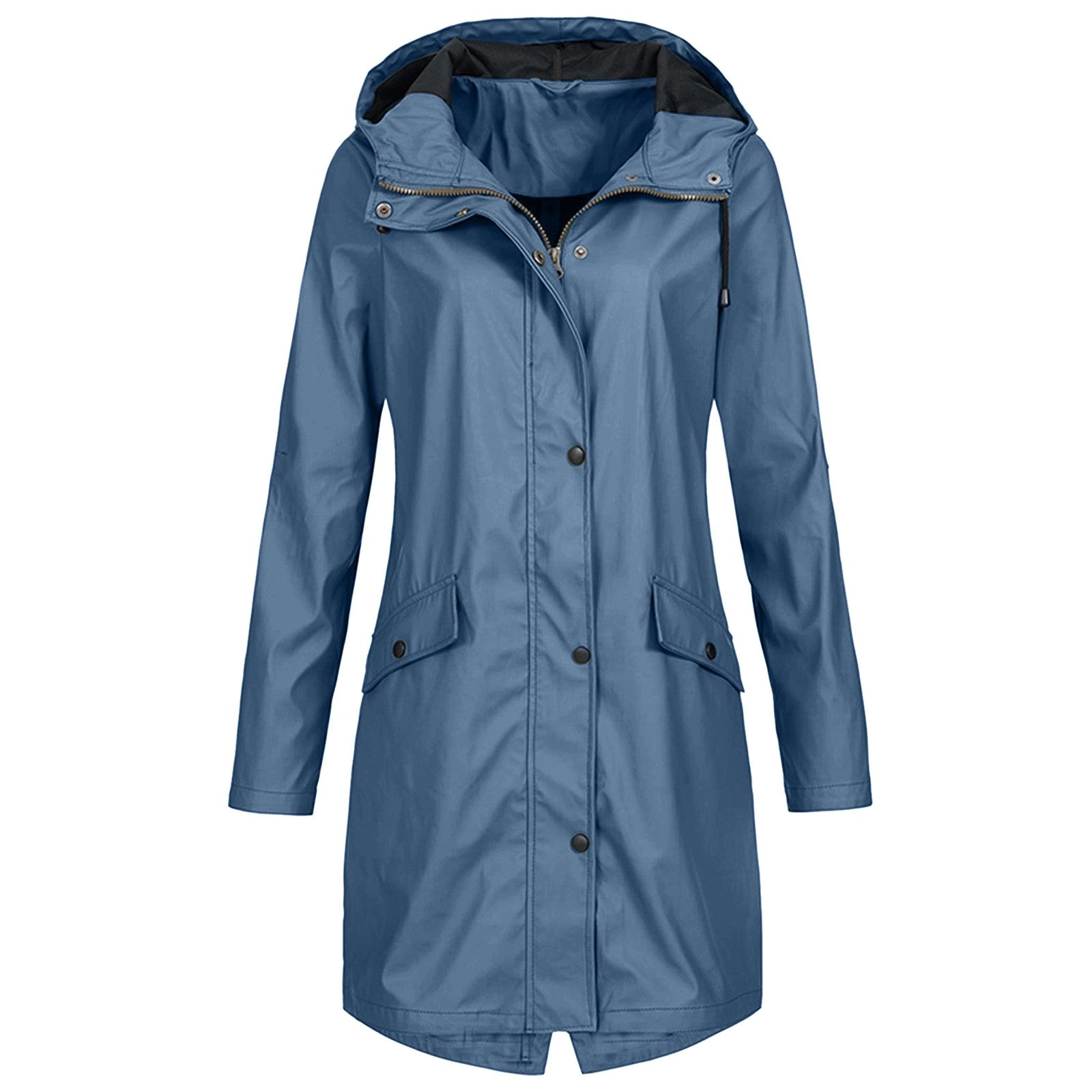 Lifestyle shot of the beige women's waterproof jacket layered over a casual outfit, perfect for a breezy day out.