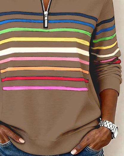 Reinette Stripe Zip Collar Sweatshirt