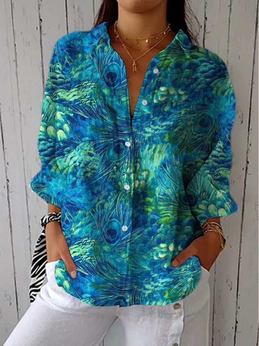 Kaelen - Vibrant Peacock Feather Blouse