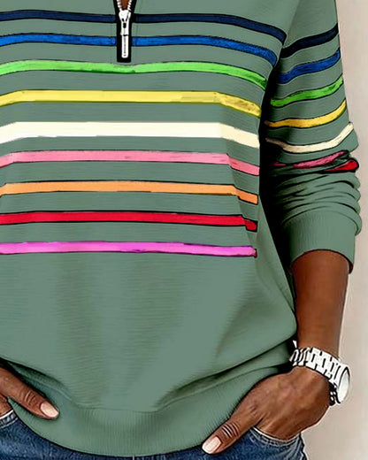Reinette Stripe Zip Collar Sweatshirt