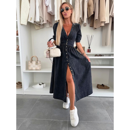 Hadley - V-Neck Denim Midi Dress