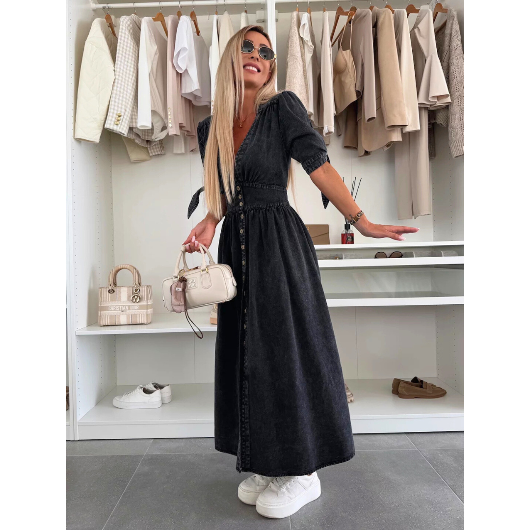 Hadley - V-Neck Denim Midi Dress