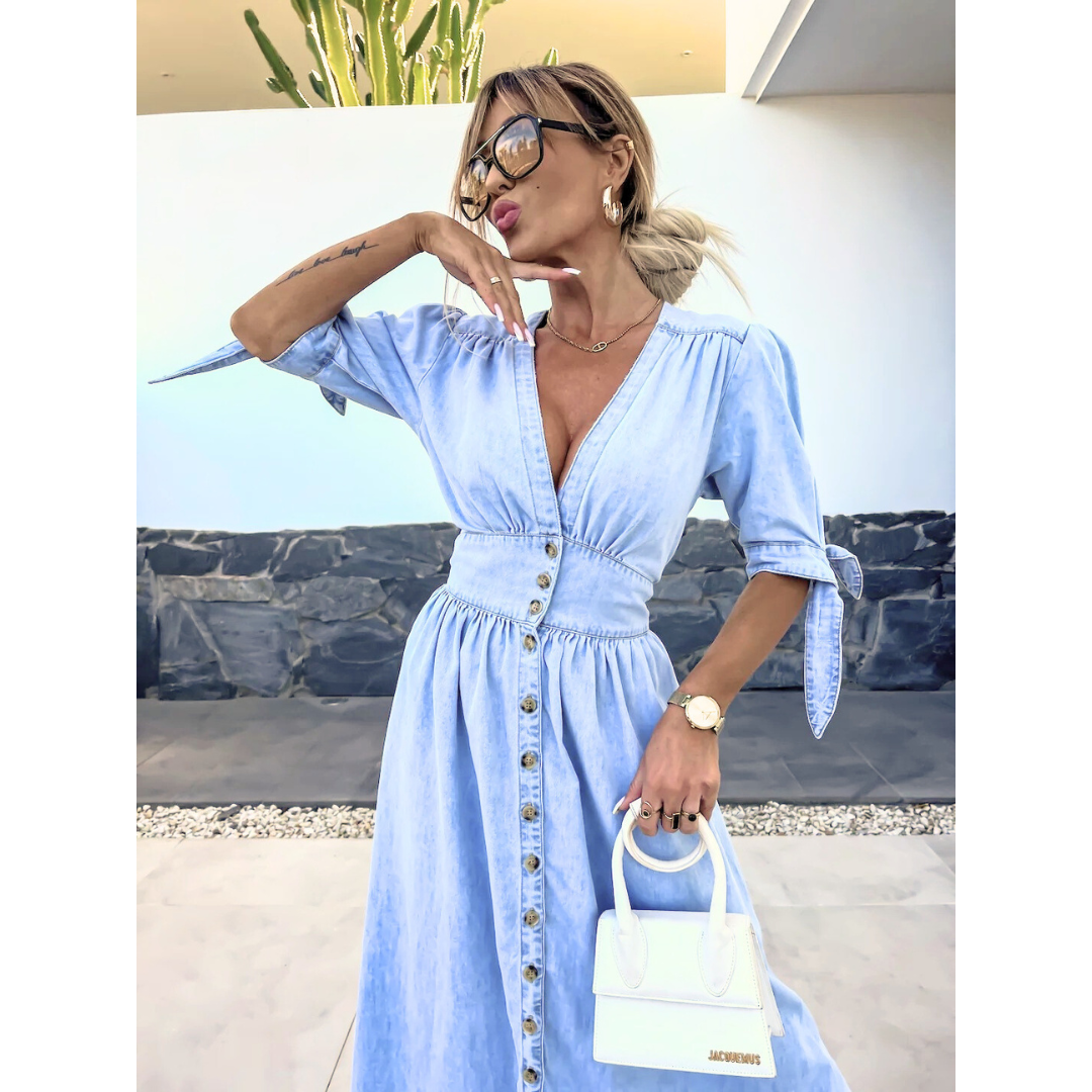 Hadley - V-Neck Denim Midi Dress