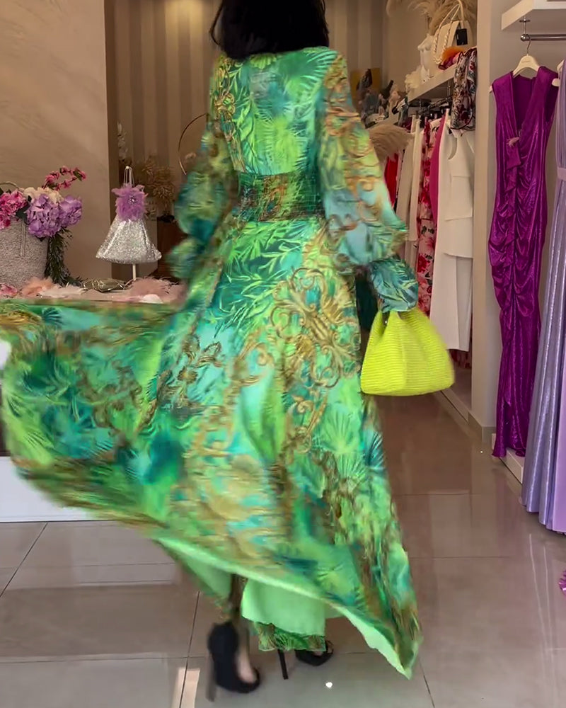 Back view of the Celeste elegant maxi dress, emphasizing the graceful drape and full length.
