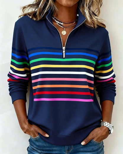 Reinette Stripe Zip Collar Sweatshirt