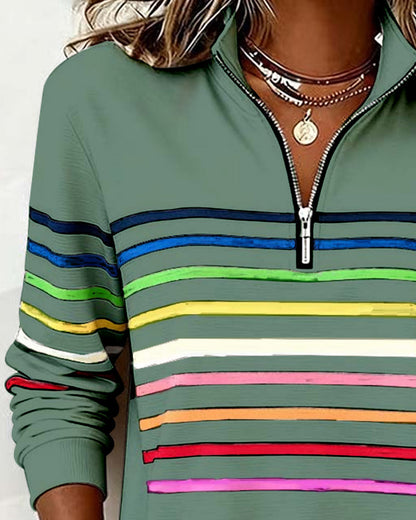 Reinette Stripe Zip Collar Sweatshirt