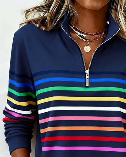 Reinette Stripe Zip Collar Sweatshirt
