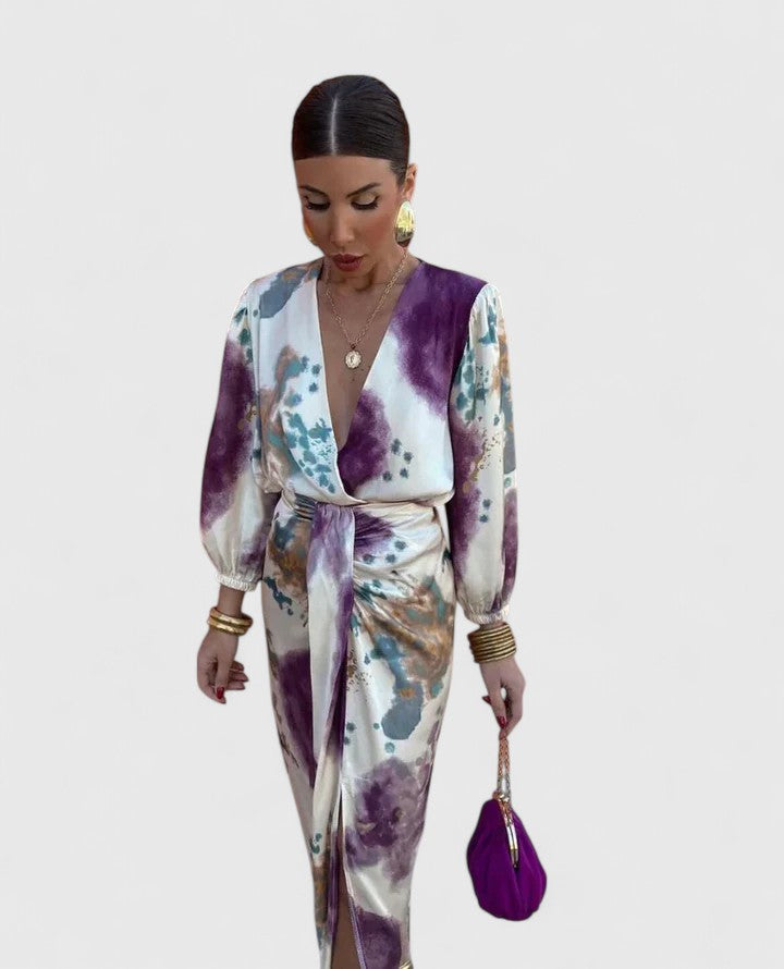 Back view of the Fiona chic floral midi dress, showing the elegant drape and comfortable fit for summer wear.