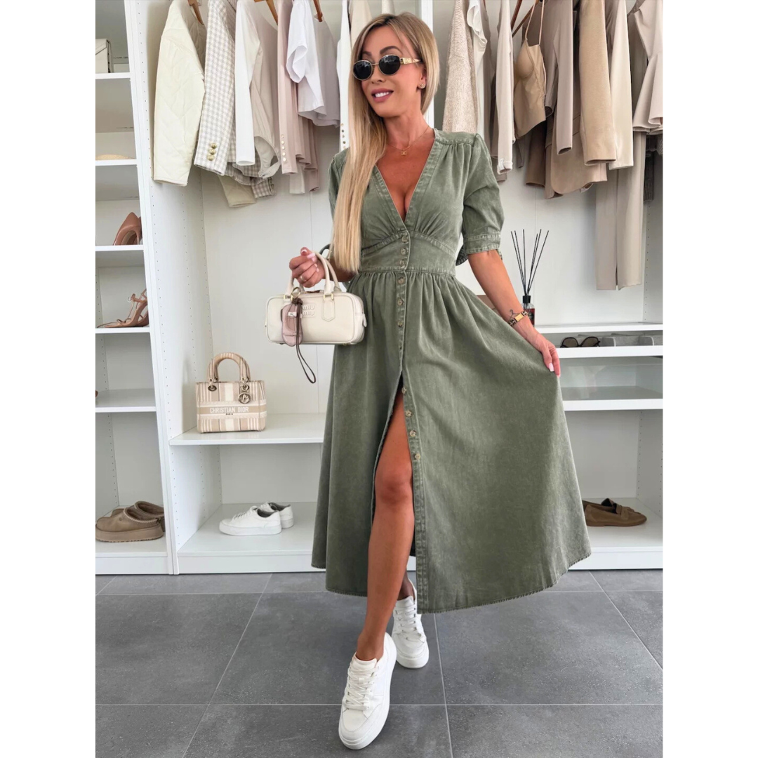 Hadley - V-Neck Denim Midi Dress