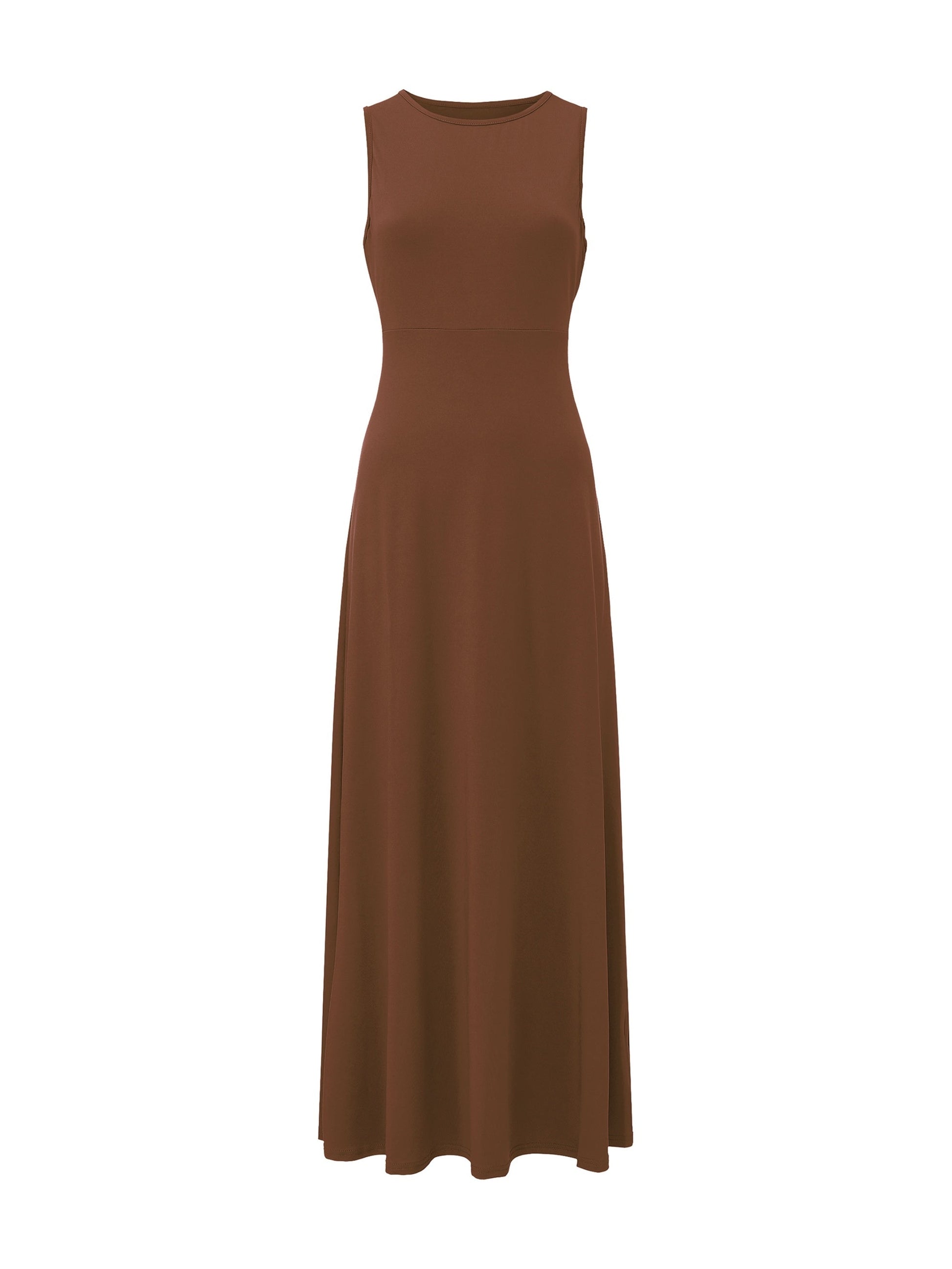 Model walking outdoors in the comfortable black maxi dress, portraying movement and ease.