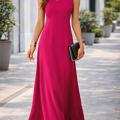 The Seraphina black maxi dress on a hanger, displaying its simple yet elegant form.