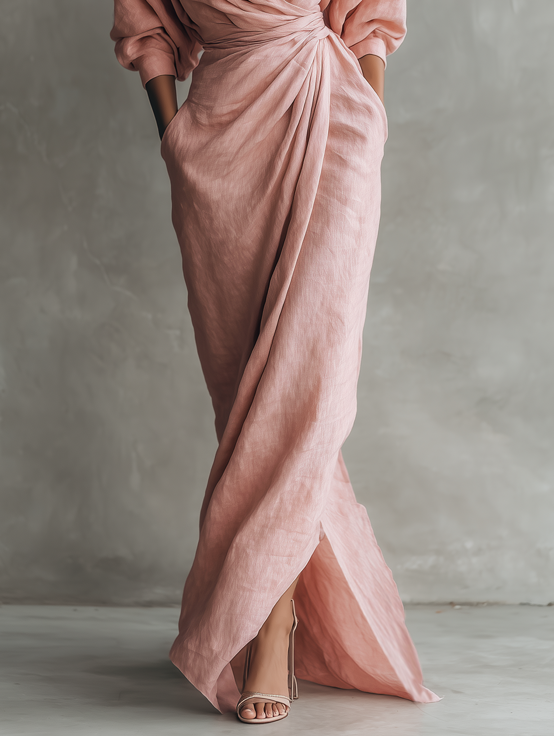 Back view of the black Marlowe maxi dress, showing the full-length and minimalist design against a soft background.