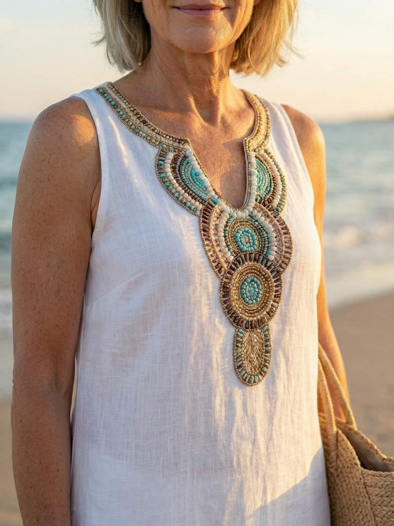 Back view of the sky blue Kalea midi dress, showing its clean lines and comfortable drape.