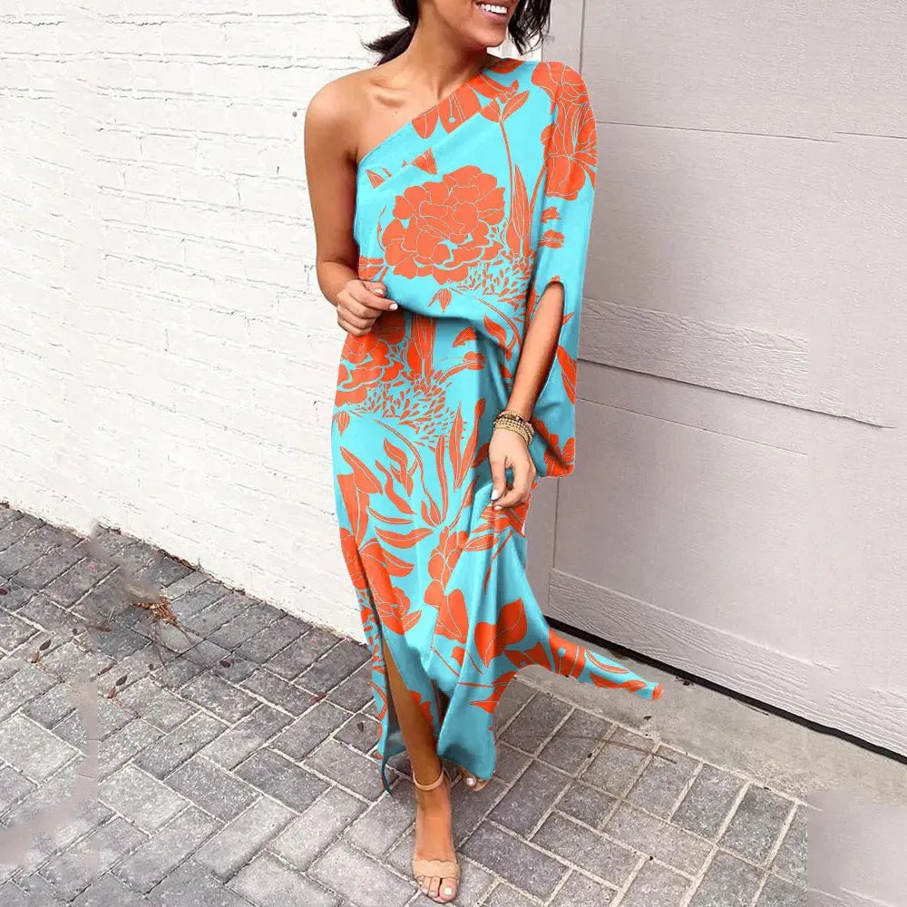 A model twirling in the Lumi one-shoulder dress, emphasizing its playful movement and lightweight material.